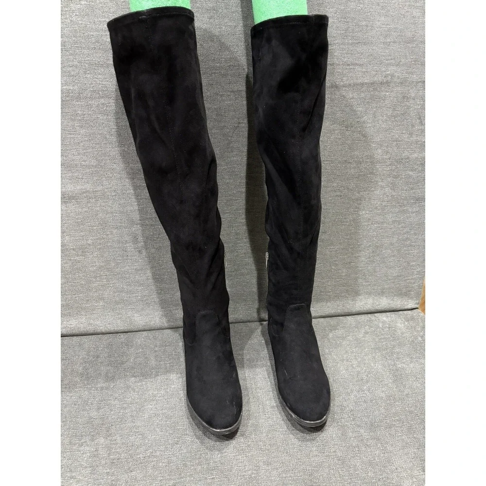 Marc Fisher Jaywalk Over The Knee Boots Womens Size 8M Faux Suede Studs Black